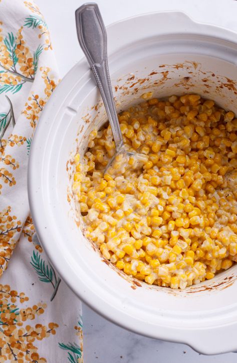 Slow Cooker Cream Cheese Corn Cream Corn Crockpot, Crock Pot Corn, A Bountiful Kitchen, Cream Based Soups, Bountiful Kitchen, Cream Cheese Corn, Cheesy Corn, Cheese Corn, Creamed Corn