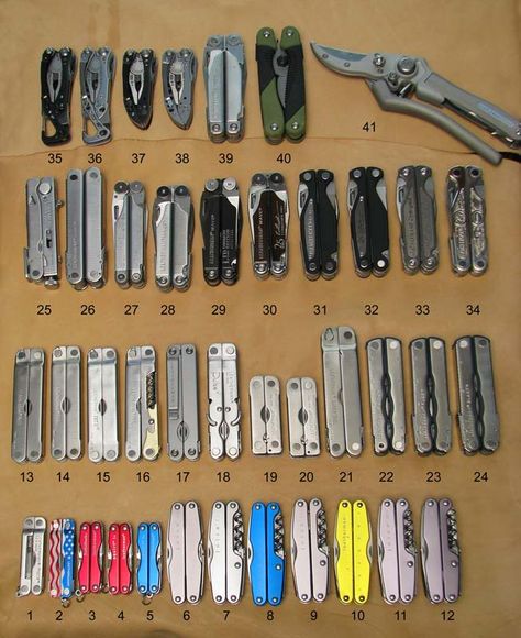 Leatherman Collection. Post yours if you would like. - page 1 - Leatherman Tools - Multitool.org Leatherman Tool, Multi Tool Knife, Edc Gadgets, Edc Tactical, Multi Tools, Pocket Tool, Pocket Dump, Production Design, Krav Maga