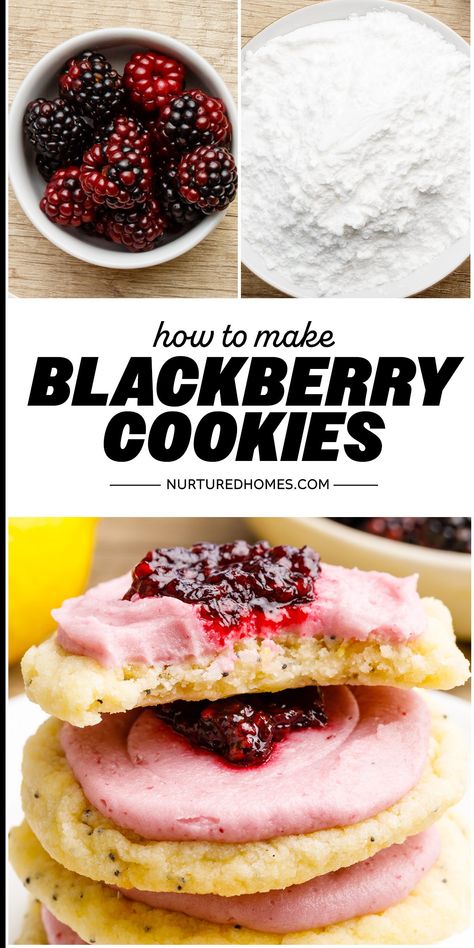 Frosted Lemon Blackberry Cookies - Nurtured Homes Lemon Blackberry Cookies, Blackberry Cookies Recipes, Blackberry Cookies, Homemade Blackberry Jam, Things To Bake, Blackberry Jam, Lemon Cookies, Cookies Recipes, Melt In Your Mouth