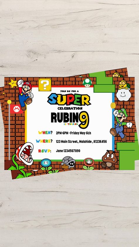 Mario Invites Birthday, Mario Brothers Invitations, Super Mario Invitation Template, Mario Bros Birthday Invitation Template, Super Mario Digital Invitations, Super Mario Invitation, Super Mario Bros Birthday Party, Mario Bros Birthday, Mario Bros Party