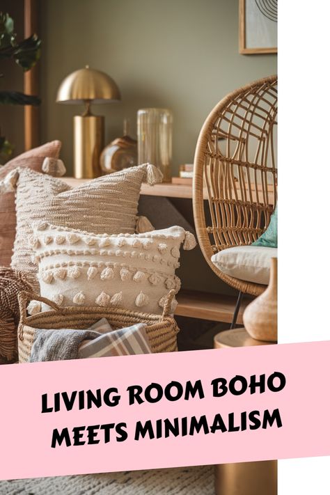 Minimalist living room featuring thoughtful bohemian accents Boho Beach Living Room, Boho Modern Living Room, Living Room Boho, Bohemian Elements, Ranch Home, Boho Minimalist, Boho Living Room, Modern Bohemian, Clean Modern