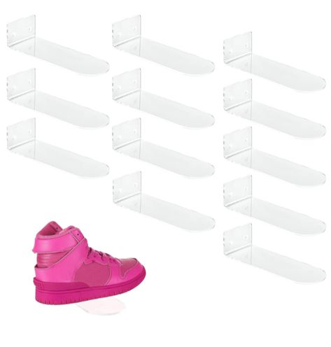 ❤Make shoes become wall art with IEEK clear levitating floating shoe shelves. Keep your unique shoes neatly organized on the sneaker shelves.Display Your Favorite Shoes in a visible and accessible way,Your Friends Will Be Fascinated With Your New Sneaker Collection Setup. ❤Each Invisible shoes shelf organizer can hold 1 pair of shoes. The platform itself measures 8 X 3 X 2 Inches. Suitable for most regular size shoes (6-13) ❤Made from high quality acrylic and its edges and corners are smooth an Floating Shoe Shelves, Invisible Shoes, Floating Shoe Display, Sneaker Shelves, Acrylic Floating Shelves, Shoes Shelf, Wall Shoe Rack, Storage For Bedroom, Shelves Display