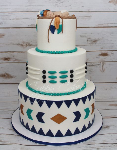 Native American Indian baby shower cake Native American Party Theme, Native American Baby Shower Ideas, Pocahontas Cake, Native American Cake, Fall Baby Shower Cake, Arrow Baby Shower, Indian Baby Showers, Lion King Baby Shower, Adventure Baby Shower