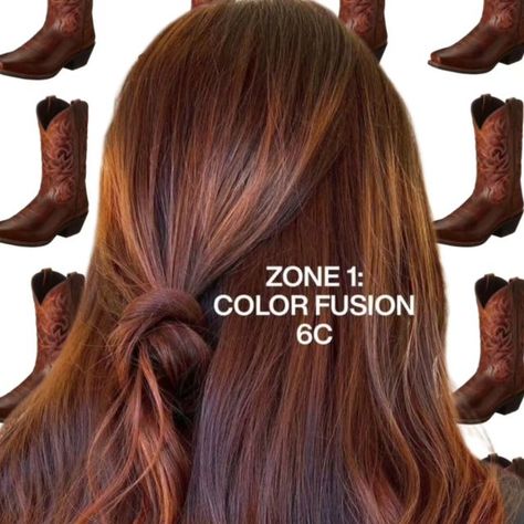 Sierra Jeffries Redken Seattle on Instagram: "Sorry, Im calling it Cowboot Copper 👢🧡🤠👢🧡👢🤠👢🧡🤠👢🧡🤠 Colors with brown to tan background add an amazing base to the cowboot formula, and you can enhance the spice 🤌🏻 with a no background color ❤️🧡💛 Keep in mind your starting canvas ✍️🏻 @redken Color Fusion 6C Shades EQ Gloss 08C + 07C" Redken Color Fusion, Redken Color, Tan Background, No Background, Cut And Color, Hair Ideas, Colorful Backgrounds, Seattle, Hair Color