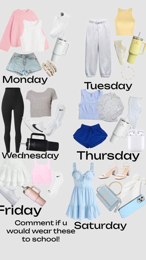 #lululemon #cute #ootd #outdits #schoolwear #stanley #nike #appleproducts #athleticpreppy #urgirlrahrah Lululemon Combos, Lululemon Color Combos, Cute Ootd, School Wear, Monday Tuesday Wednesday, Thursday Friday, Monday Tuesday, Apple Products, Color Combos