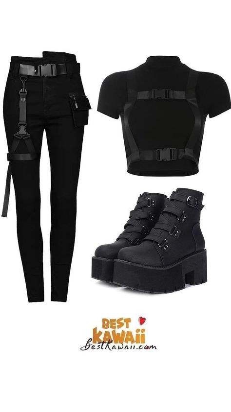 Kostum Peri, Spy Outfit, Combat Clothes, Black Clothes, 2 Am, Mode Kpop, Tomboy Style Outfits, Mode Ootd, Gothic Outfits