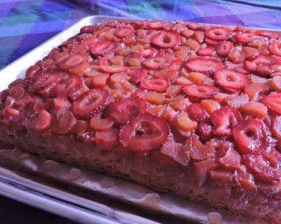 Jolene's Recipe Journal: Rhubarb Upside Down Cake Strawberry Rhubarb Upside Down Cake, Greek Yogurt Sour Cream, Strawberry Upside Down Cake, Rhubarb Upside Down Cake, Lemon Greek Yogurt, Strawberries Cake, Cooking And Baking Recipes, Rhubarb Cake, Recipe Journal