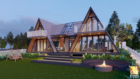 Forest Mansion, Prefab Cottages, Smart Houses, 3d Printed House, Triangle House, Lakeside Resort, Swimming Pool House, A Frame House Plans, Apartment Floor Plan