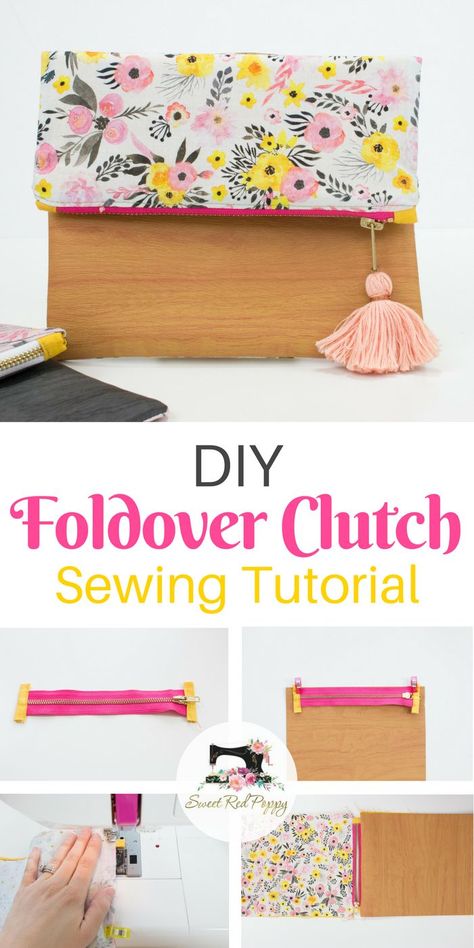 Learn how to sew this super stylish foldover clutch with this sewing tutorial! #zipperpouch #sewing Pochette Diy, Clutch Sewing, Fat Quarter Projects, Foldover Clutch, Sew Ins, Beginner Sewing Projects Easy, Leftover Fabric, Creation Couture, Bags Tutorial