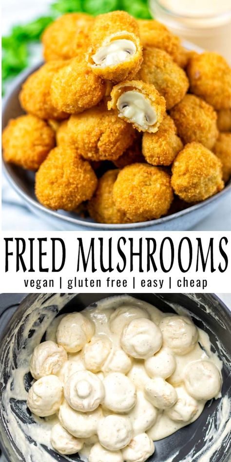 Fried Button Mushrooms, Fried Snacks Appetizers, Fry Foods Ideas, Gluten Free Fried Mushrooms, Easy Fried Mushrooms, How To Make Fried Mushrooms, Vegan Starters Recipes, Vegan Fried Mushrooms, Crispy Baked Mushrooms