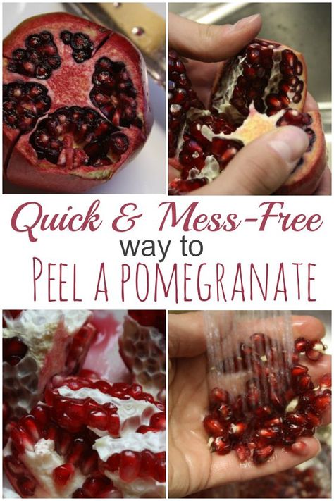 A quick and easy, mess-free way to get the seeds out of a pomegranate! Bright Line Eating Recipes, Pomegranate Peel, Pomegranate Recipes, Amazing Pumpkin Carving, Halloween Snacks, Pomegranate Seeds, Dinner Salads, Bowls Recipe, Winter Food