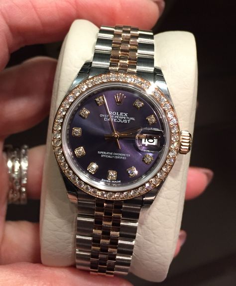 Purple Luxury Aesthetic, Rolex 5513, Rolex Diamond Watch, Pretty Watches, Rolex Diamond, Rolex Watches Women, Rolex Women, Fancy Watches, Expensive Jewelry Luxury