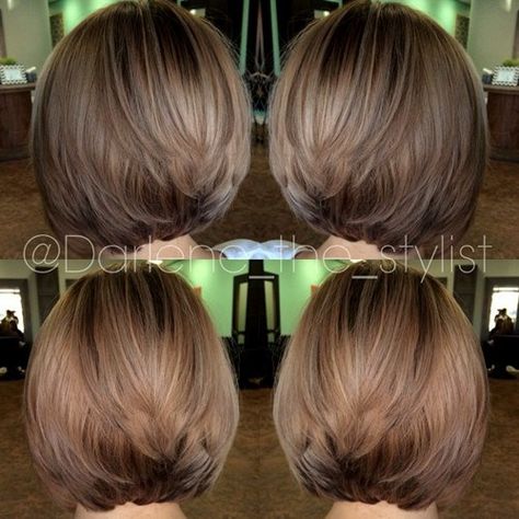 Ash Brown Bob Bob Layer, Trendy Balayage, Short Balayage, Balayage Styles, Red Hair Looks, Balayage Short, Makeup Tip, Stacked Bob Haircut, Hot Hair Colors