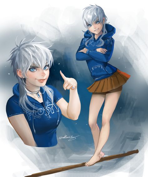 #AweSomEilluStrationS | Jack Frost - Gender Bend Girl With White Hair, Sakimichan Art, Hans Frozen, Disney Gender Bender, Elsa And Jack, Gender Bend, Jack Frost And Elsa, Jack And Elsa, Gender Bending