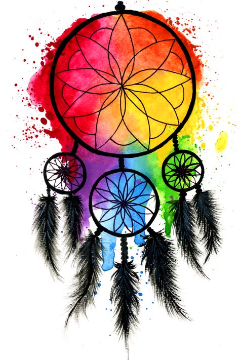 A vibrant rainbow of paint splashes in the background of a plain black dream catcher with fluffy black feathers. Dream Catcher Art Painting, Dream Catcher Wall Art, Colorful Dream Catcher, Dream Catcher Painting, Rainbow Dream Catcher, Dream Catcher Print, Art Splatter, Art Techniques Tutorial, Painting Rainbow