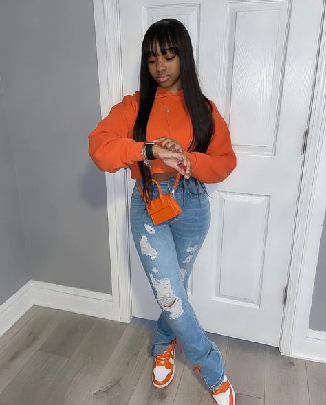 Orange Fall Outfits Black Women, Orange Vest Outfits For Women, Orange Outfits, Vest Outfits For Women, Winter Fashion Outfits Casual, Orange Outfit, Jordan Outfits, African Fashion Women Clothing, Swag Outfits For Girls