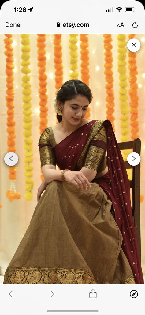 Dhavani Set New Model, Dhavani Set, Cotton Lehenga, Handloom Fabric, Half Saree Designs, Saree Silk, Designer Dresses Casual, Elegant Sets, Skirt And Blouse