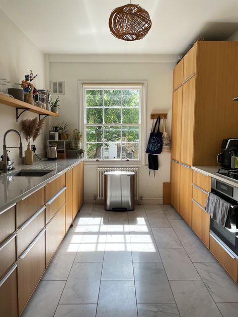 This is my kitchen. One of the reasons I chose this flat was because of the high ceilings and the light it gets throughout the day. I opted for a more neutral look in the kitchen because of how chaotic it can get when cooking! I've added plants and dried flowers throughout to liven up the space. High Ceilings, Photo Styling, My Kitchen, Source Of Inspiration, Apartment Therapy, Apartment Living, High Ceiling, House Tours, Dried Flowers