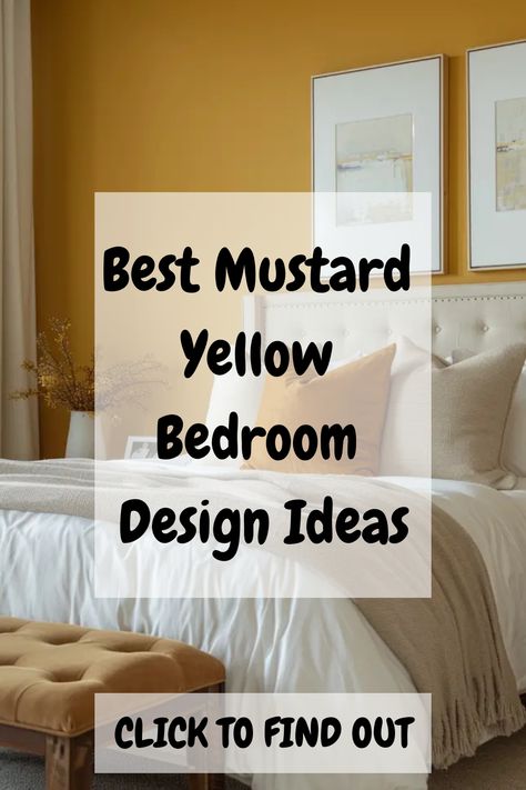 Discover how mustard yellow walls can revolutionize your bedroom design. 🌟 Our top 5 bedroom ideas show you how to incorporate this bold color into your bedroom décor beautifully! Mustard Feature Wall Bedroom, Mustard Color Bedroom, Bedroom With Yellow Walls, Mustard Yellow Bedroom Ideas, Cool Yellow Wallpapers, Yellow Bedroom Design, Mustard Yellow Bedroom, Mustard Yellow Bedrooms, Yellow Bedroom Ideas