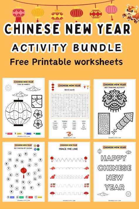 Usher in the Chinese New Year with these Chinese New Year activity bundle for kids ranging from preschool, kindergarten and even older kids. This is a great way to learn about Chinese culture with the kids #chinesenewyear #freeprintable #chinesenewyearactivity #activitybundle #lunarnewyear Chinese New Year Kids Activities, Chinese New Year Activities For Kindergarten, Chinese New Years Activities For Kids, Chinese New Year Worksheets For Kids, Chinese New Year Writing Activities, Paper Dragon Craft, Chinese New Year Kids, Chinese New Year Books For Kids, Dot Marker Printables