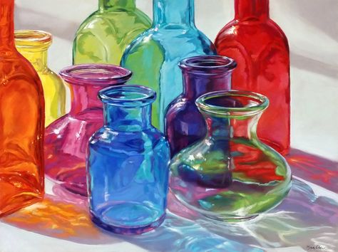 Standing at Attention by Lisa Ober Colored Glass Bottles, Standing At Attention, Metal Painting, Life Paintings, Handbags Luxury, Still Life Drawing, Southwest Art, 수채화 그림, Painting Still Life