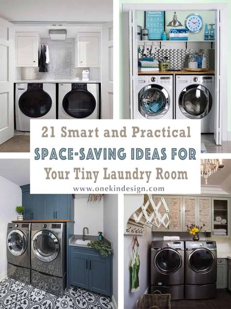 21 Smart and Practical Space-Saving Ideas For Your Tiny Laundry Room Small Laundry Ideas, Contemporary Laundry, Tiny Laundry Room, Narrow Laundry, Contemporary Laundry Room, Laundry Help, Tiny Laundry, Space Saving Ideas, Laundry Nook