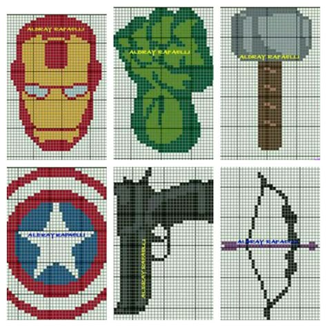 Avengers cross stitch patterns.                                                                                                                                                                                 More Super Hero Cross Stitch Patterns, Avengers Cross Stitch Pattern, Superhero Cross Stitch, Marvel Cross Stitch Patterns, Avengers Cross Stitch, Graphgan Patterns, Marvel Cross Stitch, Modele Pixel Art, Compression Shirts