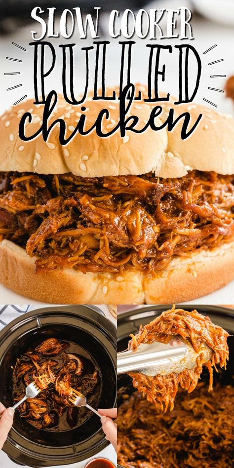 Pulled Chicken Crockpot, Pulled Chicken Crock Pot Recipes, Slow Cooker Pulled Chicken, Bbq Pulled Chicken Recipes, Pulled Chicken Recipe, Pulled Chicken Recipes, Pulled Chicken Sandwiches, Chicken Cooker, Bbq Chicken Sandwich