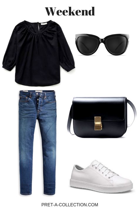 Minimalist Moda, Weekend Mode, Top Jeans, London Outfit, Yahoo Mail, Weekend Wear, White Shoes, Outfits Casuales, Black Top