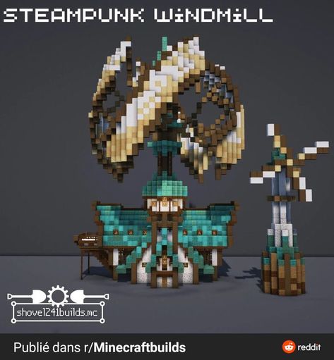 Minecraft Steampunk Windmill, Minecraft Steampunk Lighthouse, Fantasy Windmill Minecraft, Steampunk Minecraft Builds Easy, Steampunk Town Minecraft, Minecraft Steampunk Castle, Steampunk Building Minecraft, Minecraft Building Ideas Steampunk, Minecraft Spire