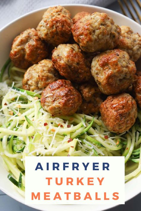 Grounded Turkey Recipes, Ground Turkey Seasoning Recipes, Ground Turkey Air Fryer, Air Fryer Ground Turkey Recipes, Ground Turkey Air Fryer Recipes, Baritastic Recipes, Ground Turkey Meatball Recipes, Air Fryer Turkey Meatballs, Factor Recipes