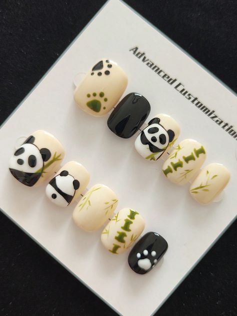 Handmade Reusable Adorable Panda Decorated Armor, Includes Tool Kit Multicolor    ABS Animal,Plants Color Nails,Handmade Nails   Nail,Hand & Foot Care, size features are:Bust: ,Length: ,Sleeve Length: Panda Bear Nail Art, Panda Nails Designs, Panda Nail Art Design, Panda Bear Nails, Panda Nails, Panda Nail Art, Handmade Nails, Bears Nails, Eyelash Extension Kits