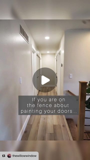 Interiors with Becky on Instagram: "Sometimes the simplest change is the best one! If you’re on the fence about painting the doors in your home, go for it! This one hack adds so much character, without spending a ton of money. A win all around 👌  Message me if you need color ideas! 🥰  #blackdoors #blackdoor #blackwall #hallway #hallwaydecor #hallwaydesign #homedesign #designideas #modern #interior123 #interiordesign #interiordecor #paintcolorconsultant #neutralpaintcolors #interiorswithbecky #doordesign #modernfarmhouse" Painted Hallway, Sydney House, Hall Ideas, Paint Tips, Doors And Floors, Upstairs Hallway, Hallway Bathroom, Hallway Design, Patrick Stump