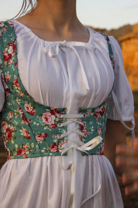 corset top, renaissance corset top, corseting, corset belt, corset bodysuit, underbust corset, waist trainer for women, top with corset, corset with top, green corset top, floral top corset, lace corset top, green corset top, underbust, urban corset, corset crop top, renaissance fair Diy Ren Faire Corset, Cottagecore Tops Aesthetic, Ren Faire Corset Outfit, Teal Corset, Underbust Vest, German Dresses, Medieval Corset, Sewing Costumes, Floral Corset Top