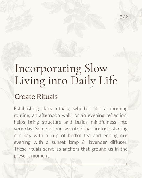 In the hustle and bustle of today’s fast-paced world, the concept of slow living has gained popularity as a refreshing antidote to the constant rush and stress that often accompany modern life. Slow living emphasizes a more intentional, mindful, and purposeful approach to life, which we at Breezy Acres are all about! In this post, we’ll explore what slow living means to us and discuss ways to incorporate slow living into daily life. . . . #slowliving #seasonalliving #rituals #breezyacresde... Lavender Diffuser, Practice Quotes, Personal Growth Motivation, Mentally Strong, The Hustle, Daily Ritual, Mindful Living, Fast Paced, Slow Living