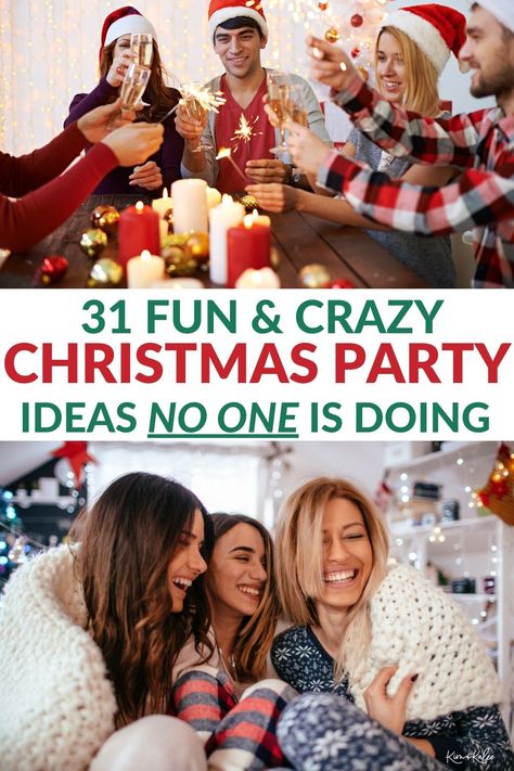 Are you looking for something new and memorable this holiday? Your guests will love these fun and crazy Christmas party ideas and themes! White Elephant Gift Exchange - Christmas movies - Christmas Party - Christmas Office Party Crazy Christmas Party, Holiday Work Party Ideas, Group Christmas Ideas, Ladies Christmas Party, Christmas Office Party, Fun Christmas Party Ideas, White Christmas Party, White Elephant Gift Exchange, Movies Christmas