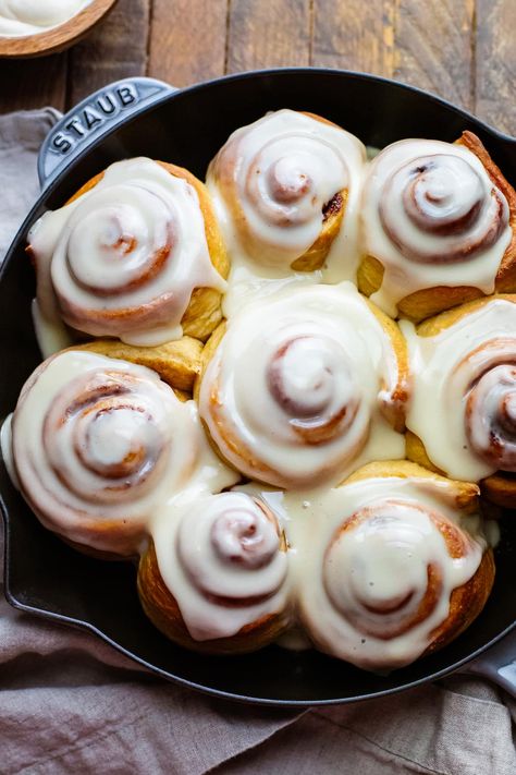 These dairy free cinnamon rolls are the perfect dessert if you're trying to cut back on dairy or your lactose intolerant! It tastes exactly like the warm, doughy cinnamon rolls we know and love. Just without the dairy! They're topped with a vegan cream cheese frosting that sends this holiday recipe over the top. Serve up as a sweet brunch or decadent dessert! | asimplepalate.com #dairyfree #cinnamonrolls Dairy Free Cinnamon Rolls, Sweet Brunch, Vegan Cream Cheese Frosting, Dairy Free Cream Cheese, Vegan Cream, Dough Ingredients, Vegan Cream Cheese, Lactose Intolerant, Dairy Free Dessert