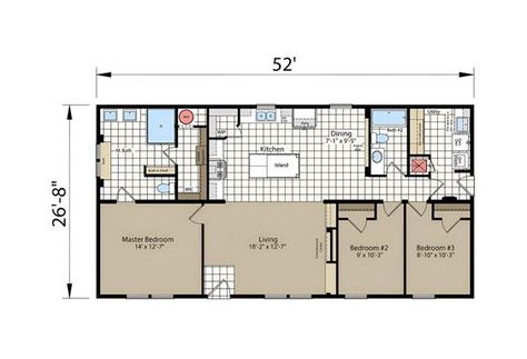 This 26 X 52 double wide mobile home floor plan offers a spacious layout with 3 bedrooms and 2 bathrooms. The open-concept living area and modern kitchen make it a perfect choice for comfortable and stylish living. 3 Bedroom Mobile Home Floor Plans, 4 Bedroom Mobile Home Floor Plans, Double Wide Trailer Floor Plans, Mobile Home Layout, Double Wide Trailer, 3 Bedroom Home Floor Plans, Double Wide Remodel, Double Wide Mobile Home, Mobile Home Floor Plans