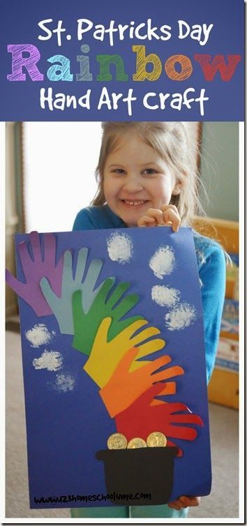 ST. Patricks Day Rainbow Hand Art Craft - This is such a cute craft for toddler, preschool and Kindergarten age kids. St Patricks Day Rainbow, March Crafts, St Patricks Crafts, St Patricks Day Crafts For Kids, St Patrick Day Activities, Cute Craft, St Patrick's Day Crafts, Handprint Craft, Daycare Crafts