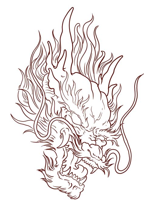 Japanese Dragon Tattoos Designs, Nordic Dragon Tattoo Design, Japanese Dragon Head Tattoo Design, Japanese Dragon Head Drawing, Japanese Dragon Tattoo Designs Drawings, Japanese Dragon Stencil, Japanese Tattoo Outline, Japanese Dragon Head Tattoo, Tattoo Outline Designs