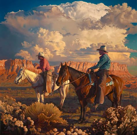 Mark Maggiori, Father & Son, oil, 36 x 36. Mark Maggiori, Western Art Paintings, Cowboy Painting, Illustration Kunst, Western Artwork, Western Paintings, John William Waterhouse, Signs Decor, West Art