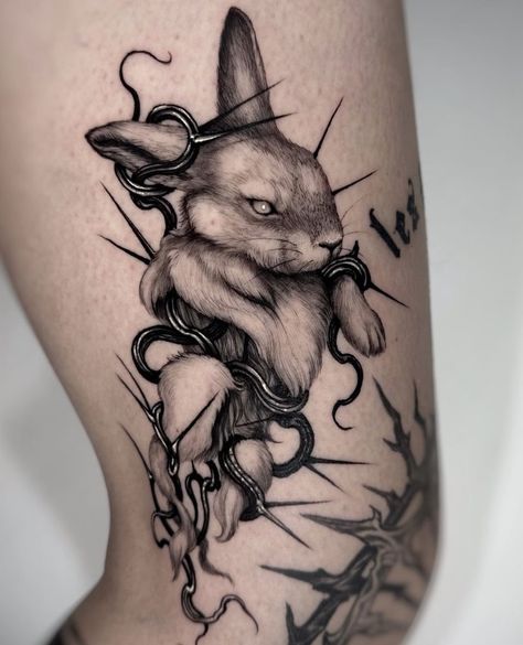 Badger Tattoo, Detailed Tattoos, Arm Tattoos Drawing, Alchemy Tattoo, Rabbit Tattoo, Blackout Tattoo, Bunny Tattoos, Wicked Tattoos, Rabbit Tattoos