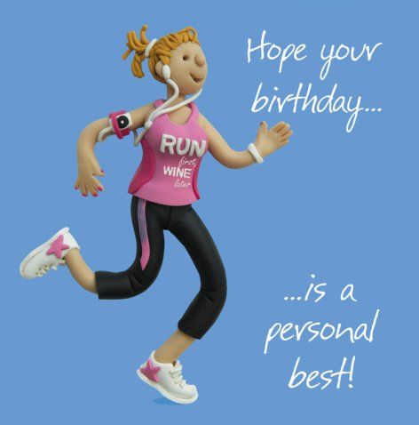 Personal best birthday (female) by Erica Sturla - Unique Greetings Cards & Gifts - perfect for the runner in your life! Happy Birthday Fitness, Happy Birthday Bicycle, Birthday Wishes For Women, Birthday Female, Happy Birthday Woman, Birthday Wishes Flowers, Happy Birthday Girls, Polymer Clay Figures, Birthday Cards For Women