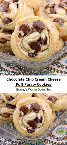 Freezer Pastry Recipes, Chocolate Chip Danish Recipe, Cookie With Cream Cheese Filling, Puff Pastry Chocolate Chips, Oreo Puff Pastry, Cookies With Puff Pastry, Puff Pastry And Cream Cheese, Cream Cheese And Puff Pastry Recipes, Puff Pastry And Chocolate Recipes