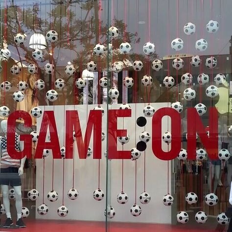 Sports Window Display Ideas, Football Window Display, Sports Window Display, Football Display, Football Displays, Window Display Retail, Love Well, Vintage Logos, Store Window Displays