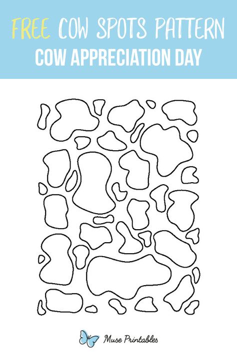 Use our free printable cow spots as part of your costume on Cow Appreciation Day. Download the design at https://patternuniverse.com/download/cow-spots-pattern/ Cow Spots Svg, Cow Template Free Printable, Cow Craft Ideas, Cow Spots Pattern, Cow Crafts, Cow Quilt, Printable Cow, Wood Cow, Cow Appreciation Day