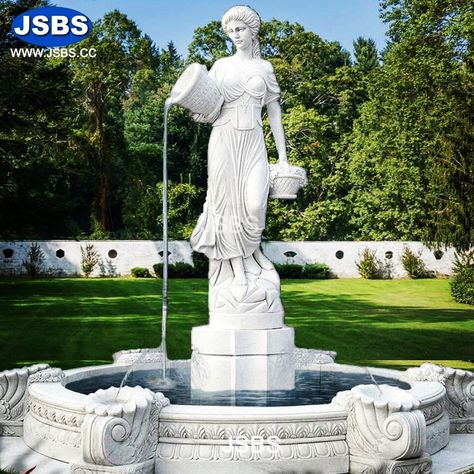 Marble Lady with Jar Sculpture Fountain    www.jsbluesea.com info@jsbluesea.com whatsapp|wechat:0086-13633118189 #waterfountain #marblefountain #ladyfountain   #jsbs  #jsbsfountain #sculpturefountain #stonefountain #homedecor  #jsbsmarble #jsbsstone Desktop Water Fountain, Decorative Fountains, Lady Statue, Water Wall Fountain, Sculpture Fountain, Statue Fountain, Marble Carving, Indoor Water Fountains, Outdoor Garden Statues