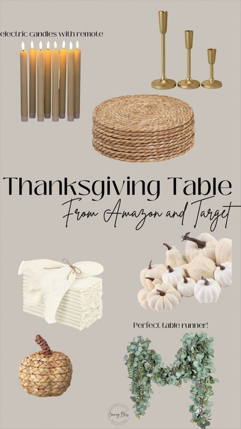 Thanksgiving table ideas from Amazon and Target! #thanksgivingtable #thanksgiving #tablescape #amazondecor Amazon Thanksgiving Table, Simple Thanksgiving Tablescapes, Hobby Lobby Thanksgiving Table, Thankgiving Setup Table, Fall Table Scapes Ideas, Thanksgiving Table Setup, Amazon Decor, Electric Candles, Thanksgiving Tablescapes