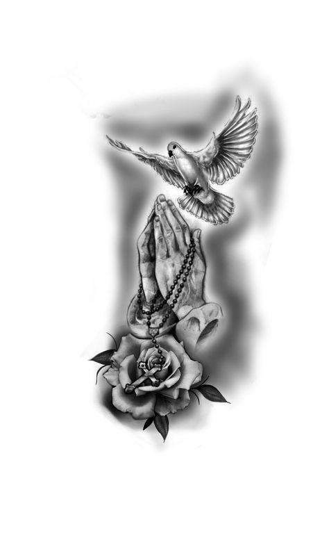 Praying Hands With Roses Tattoo, Roses Filler Tattoo, Praying Tattoos For Women, Praying Hands And Dove Tattoo, Praying Hands Tattoo For Women, Armband Tattoo Frau, Christus Tattoo, Praying Hands Tattoo Design, Cruces Tattoo