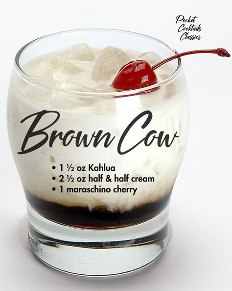 Brown Cow Drink, Alcoholic Drinks For A Party, Drinks For A Party, Pocket Cocktails, Fun Drinks Alcohol, Liquor Recipes, Cocktail Drinks Alcoholic, Mixed Drinks Alcohol, Yummy Alcoholic Drinks